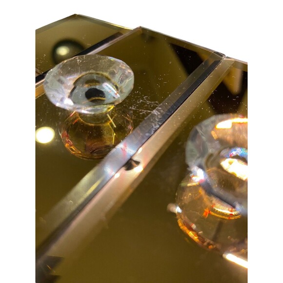 Allure Mirrored Jewelry Box Amber Smoke 3 Compartments Clear Crystal Gem Knobs - Picture 12 of 16